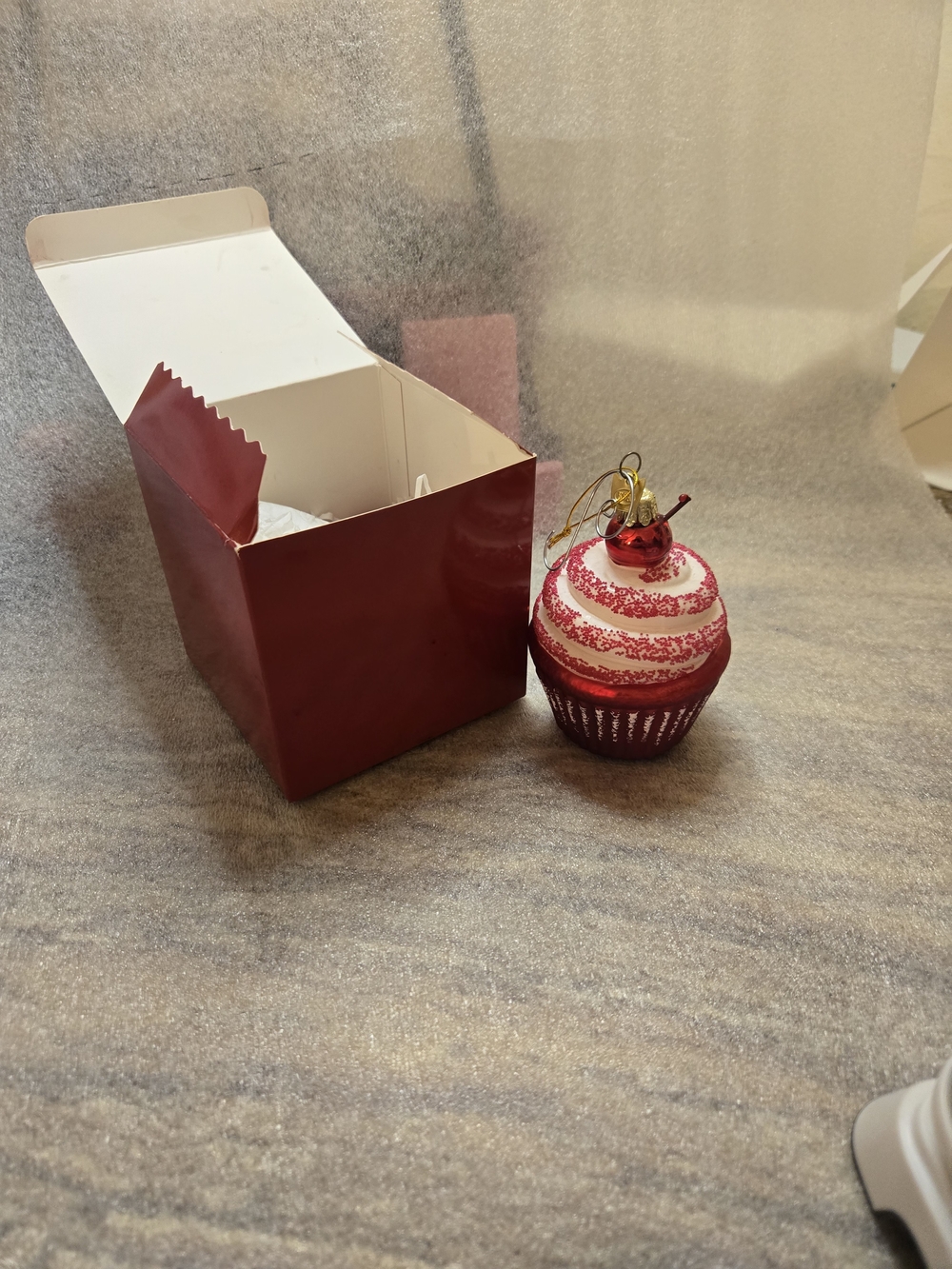 Kurt Adler Red and White Cupcake Glass Ornament
